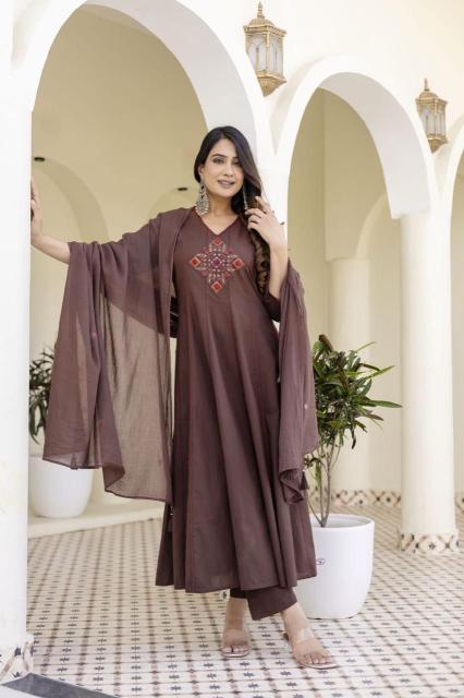 Jaipuri 3pcs brown cotton printed kurti wholesale   - wholesale export